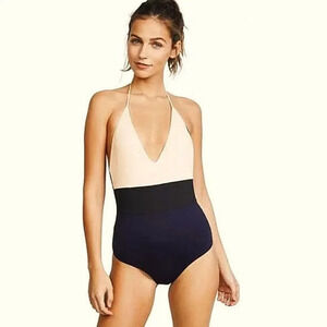 TAVIK Anthropology Women Evening Blue One Piece Color Block Swimsuit Size Large